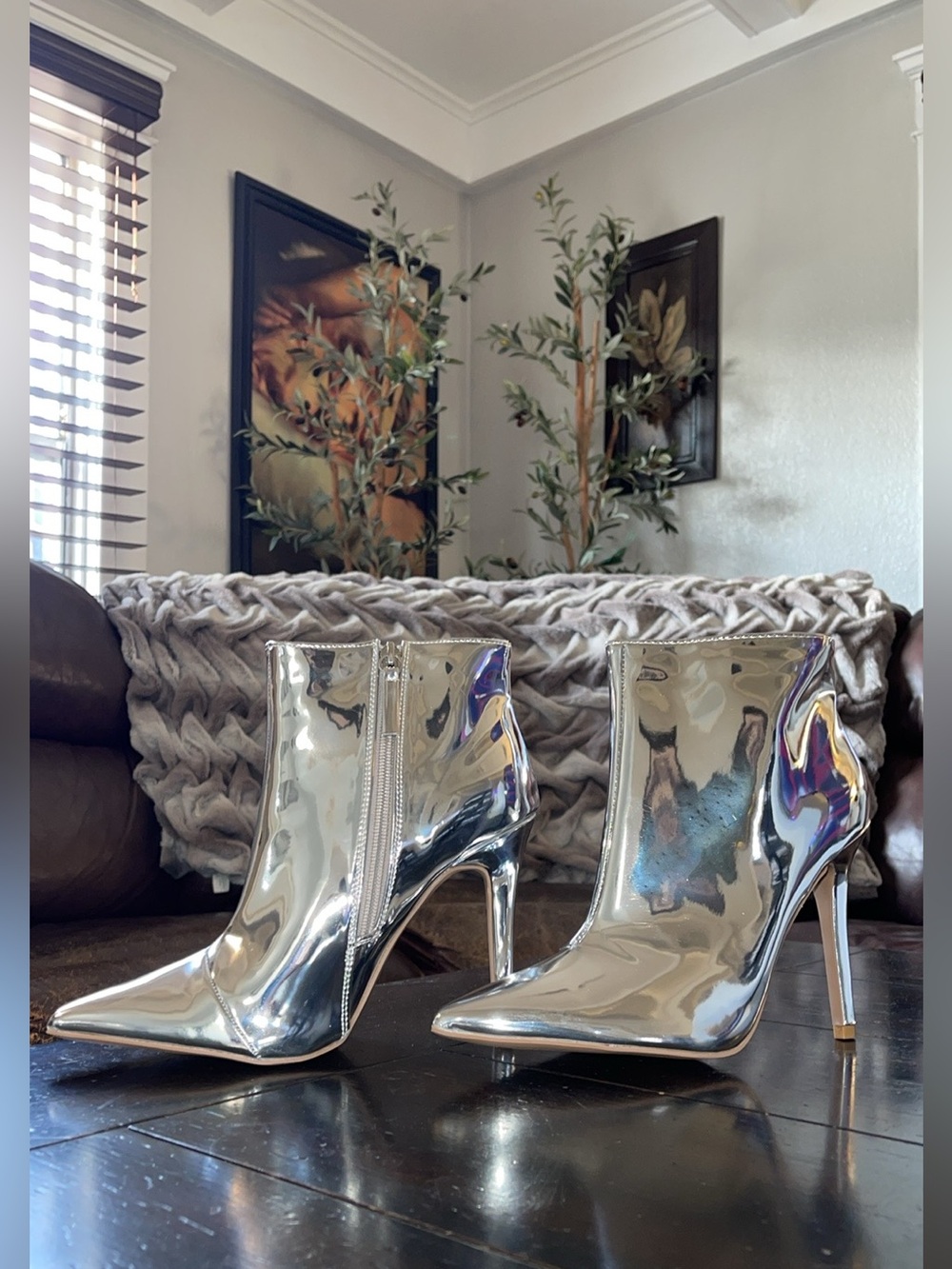 New! ✨ Women’s Ankle Metalic Silver Mirror Boots/ Booties